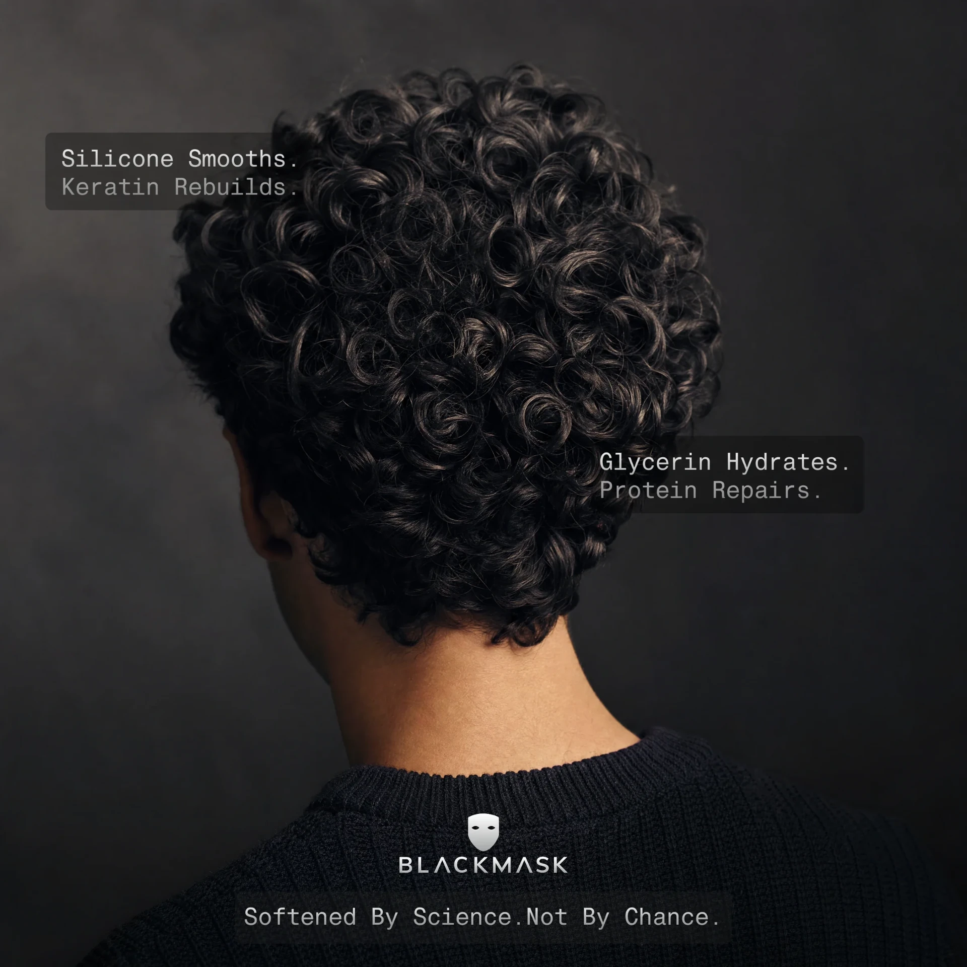 Man with defined curls styled with BLACKMASK Leave-In Conditioner and Curl Cream